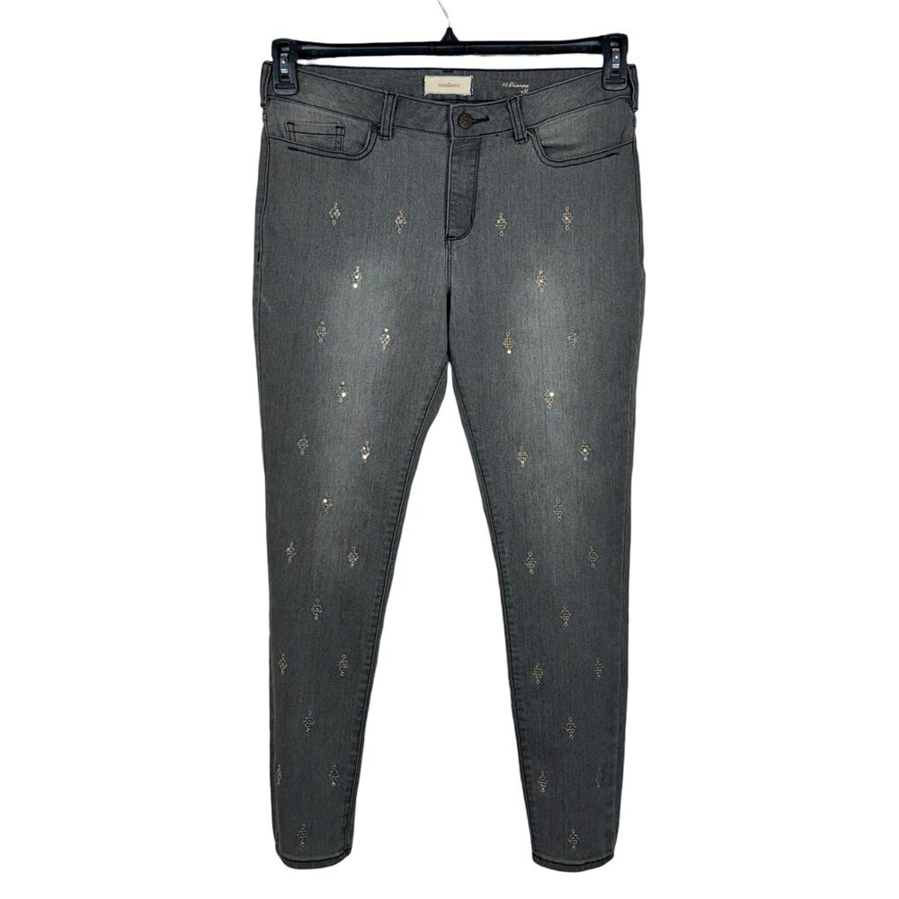 Sundance SZ 32 Primrose Jeans Stretch Zip-Fly Embroidered Sequins Mid-Rise Slim